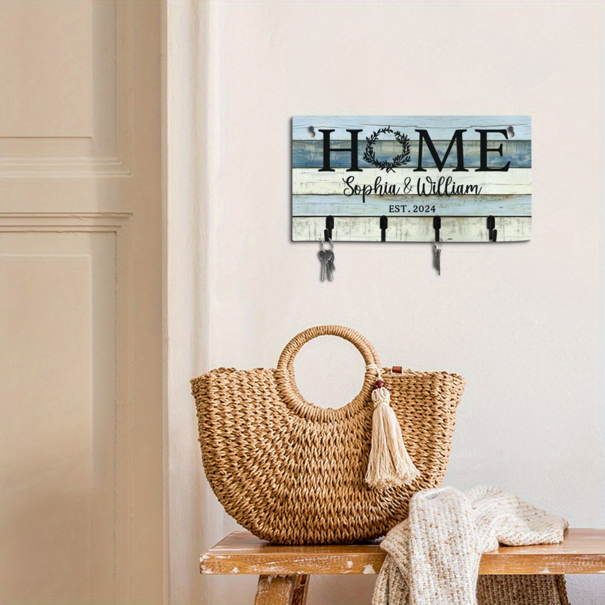 Customizable Wood Key Holder Wall Sign - Personalized Home Key Rack