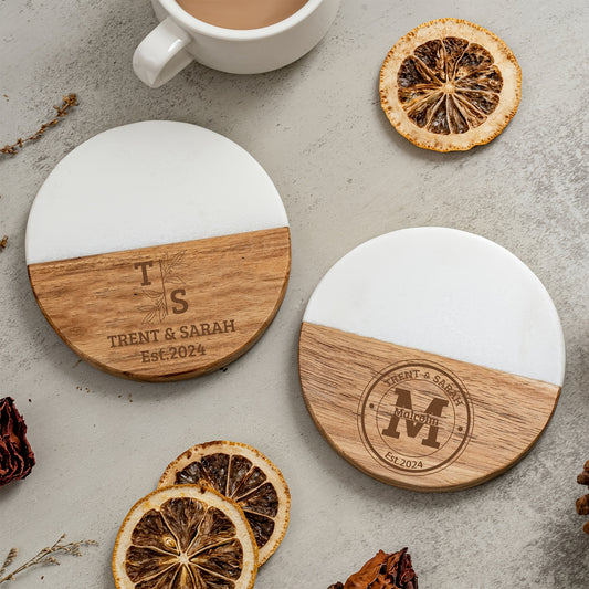 Custom Engraved Marble Wood Coaster