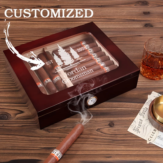 Custom Top Glass Cigar Humidor - Personalized