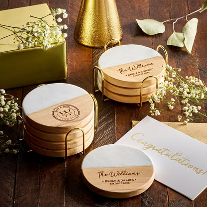 Custom Engraved Marble Wood Coaster