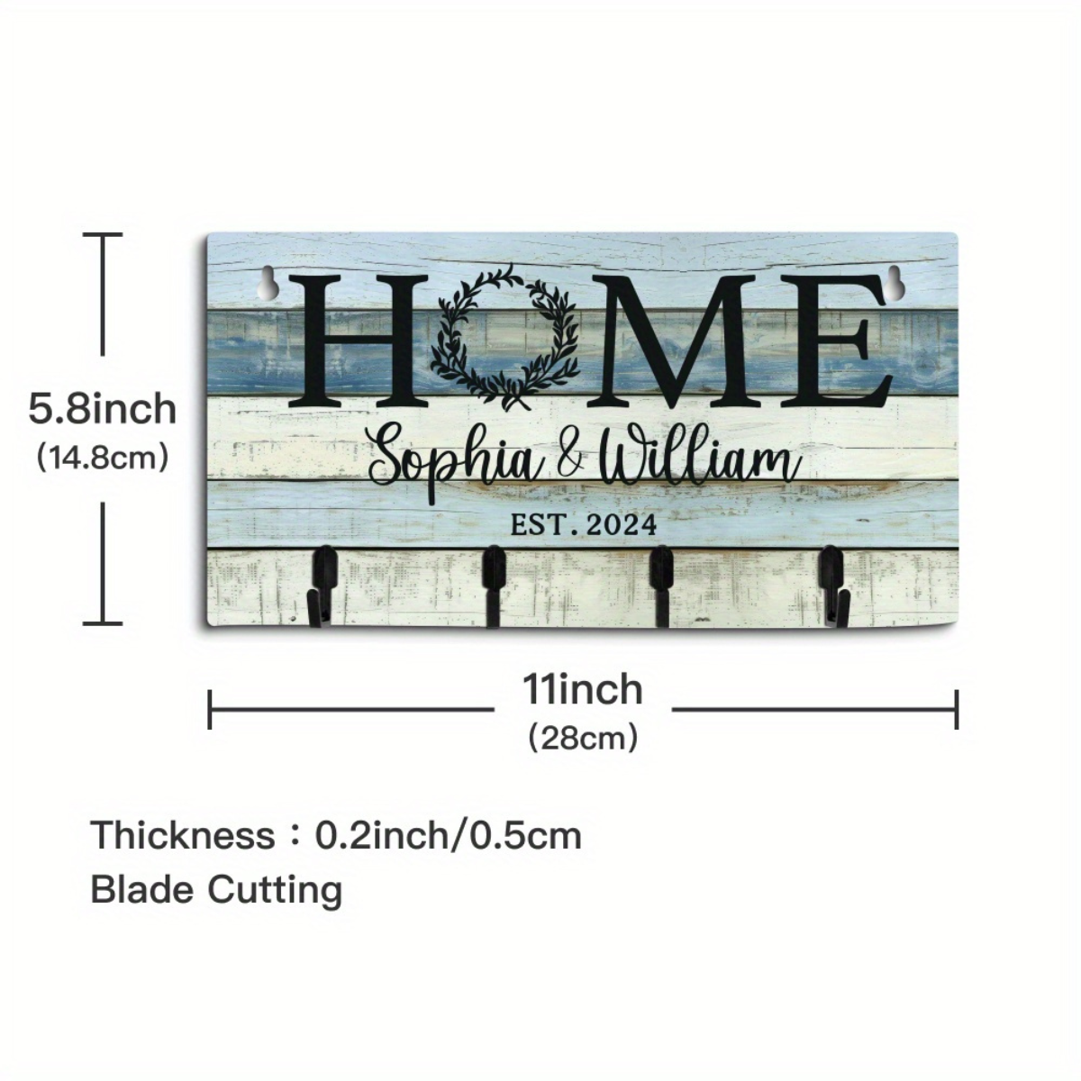 Customizable Wood Key Holder Wall Sign - Personalized Home Key Rack