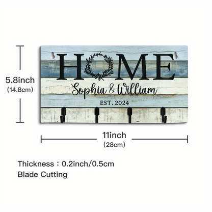 Customizable Wood Key Holder Wall Sign - Personalized Home Key Rack