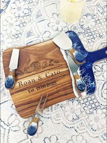 Engraved  Wooden Resin Wave Cheese Board