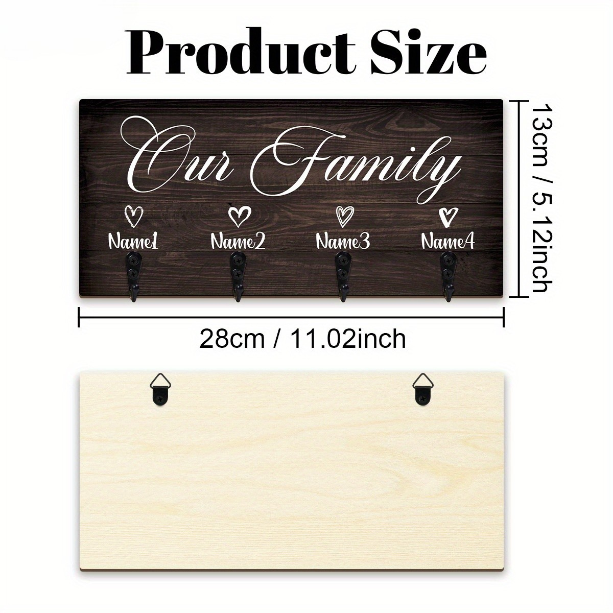 Customizable "Our Family" Wooden Key Holder - Wall-Mounted Entrance