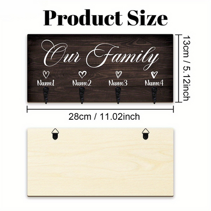Customizable "Our Family" Wooden Key Holder - Wall-Mounted Entrance