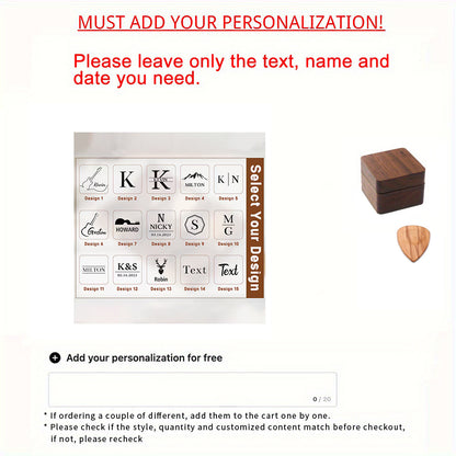 Engraved Name Wooden Guitar Picks & Box
