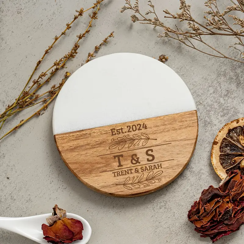 Custom Engraved Marble Wood Coaster