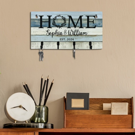 Customizable Wood Key Holder Wall Sign - Personalized Home Key Rack