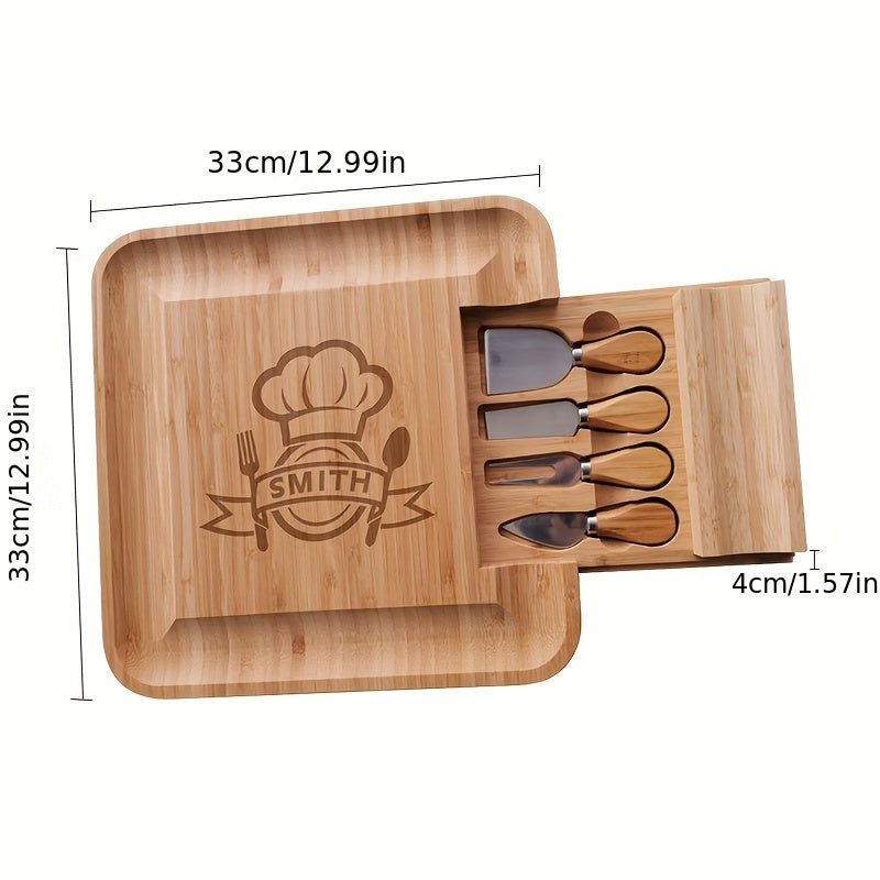Personalized carved custom cheese board with drawer