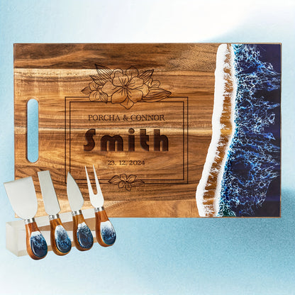 Engraved  Wooden Resin Wave Cheese Board