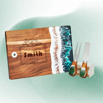 Engraved  Wooden Resin Wave Cheese Board