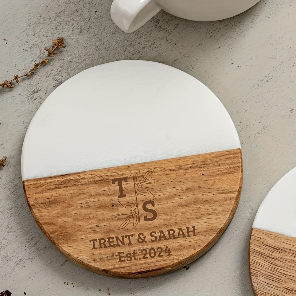 Custom Engraved Marble Wood Coaster