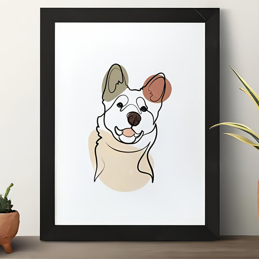 Custom color Line Drawing  Pet Portrait with Frame