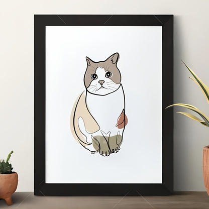 Custom color Line Drawing  Pet Portrait with Frame