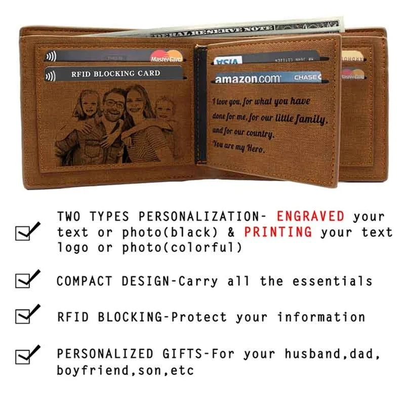 Picture Engraved Bifold PU Leather Wallet