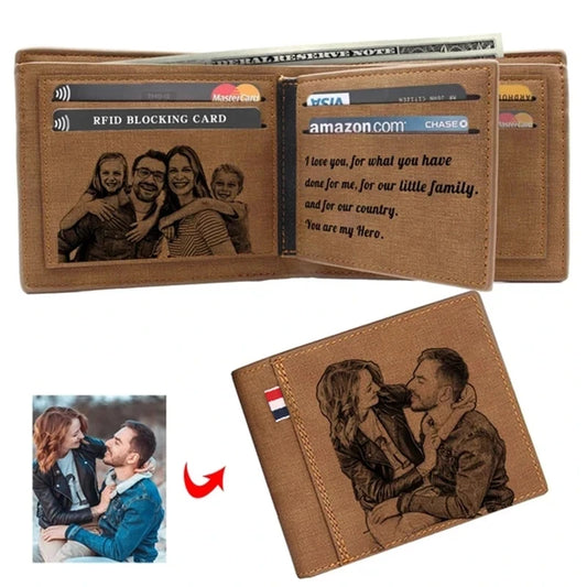 Picture Engraved Bifold PU Leather Wallet