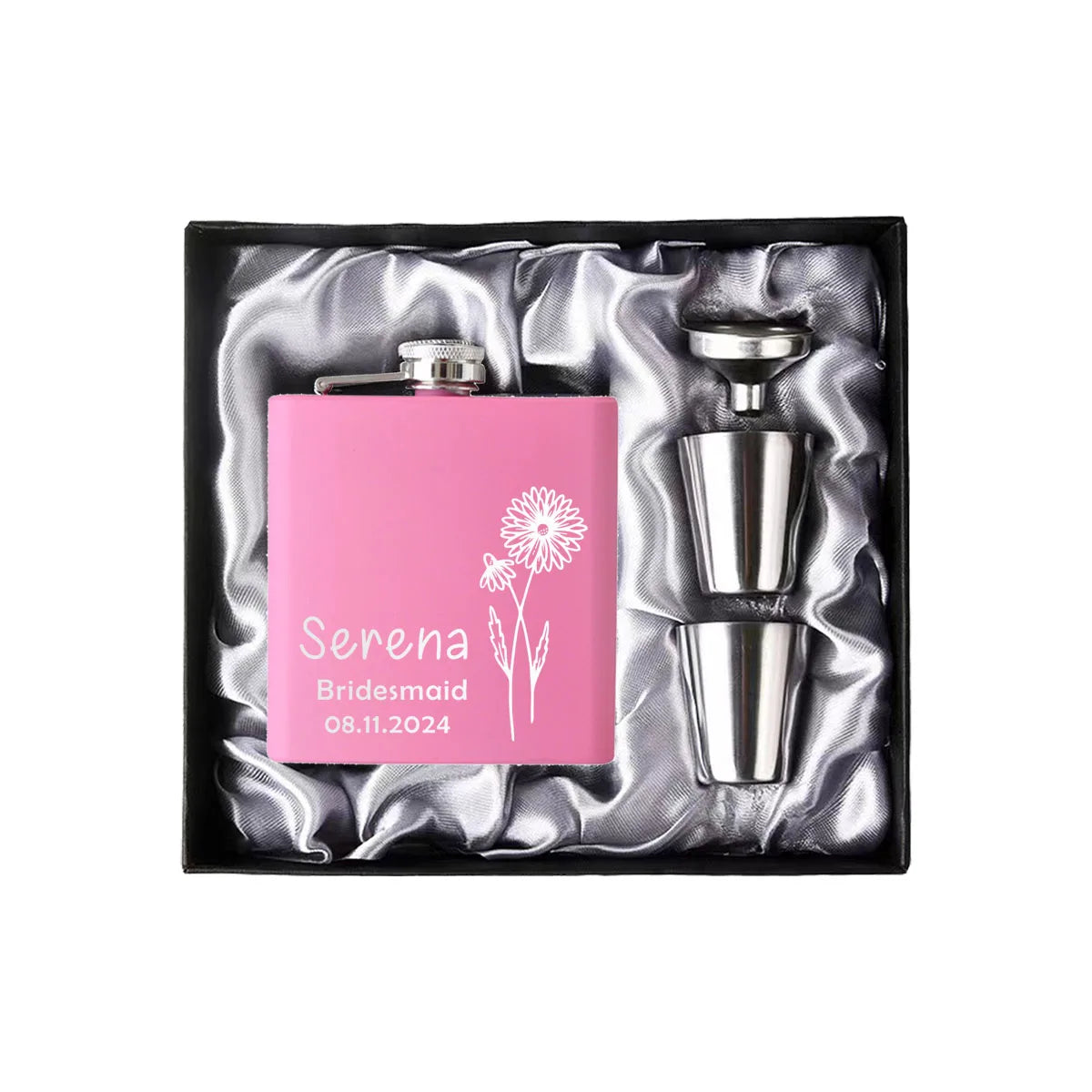 Personalized Name 6oz Pink Hip Flask