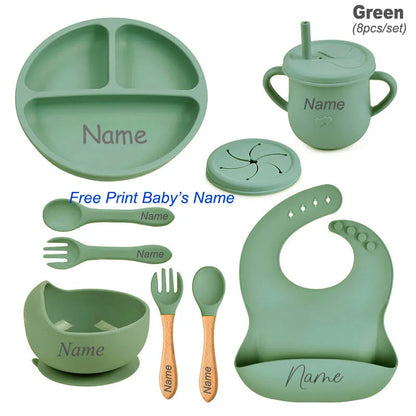 Personalized Name 8Pcs Silicone Kids Tableware Set
