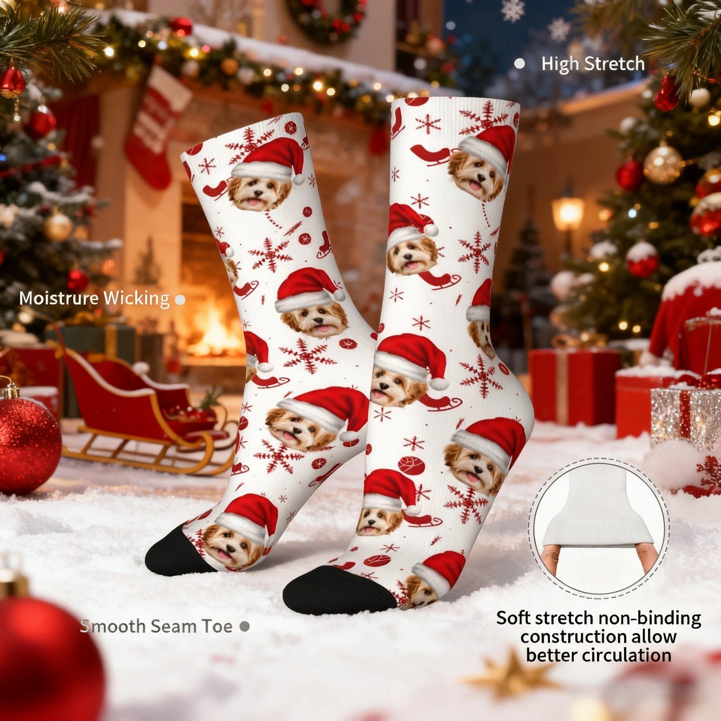 Custom Christmas Snowflake Pet Photo Socks