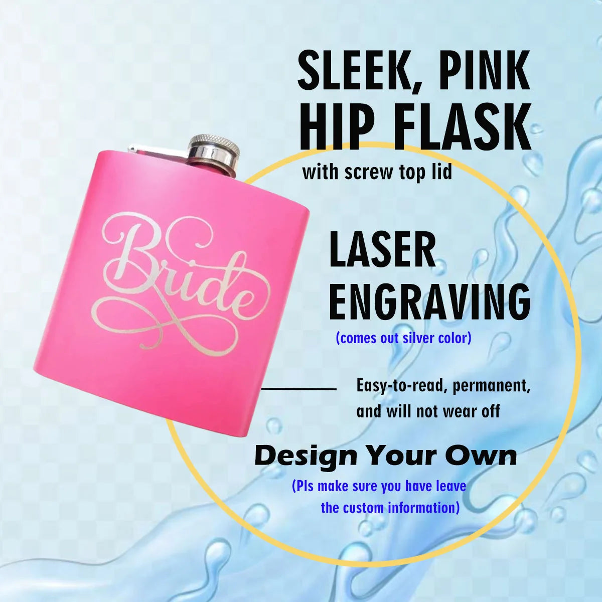 Personalized Name 6oz Pink Hip Flask