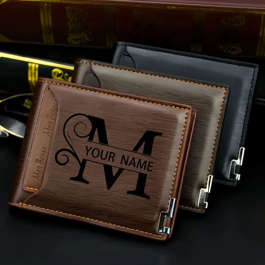 Custom Engraved Initial & Name PU Leather Wallet