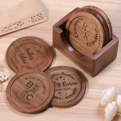 6-Piece Engraved Wood Coaster Set