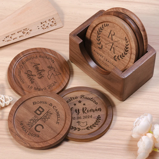 6-Piece Engraved Wood Coaster Set