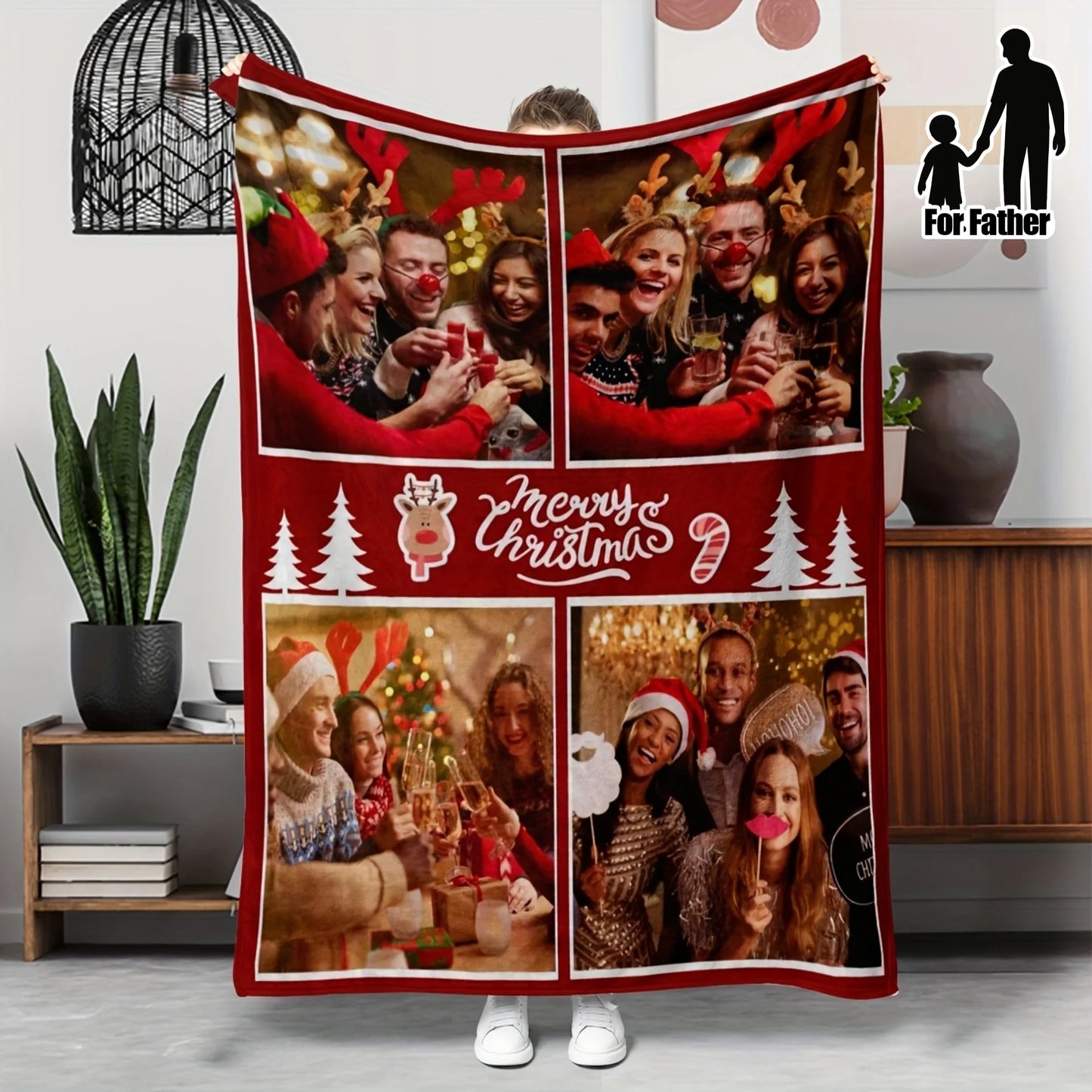 Personalized Christmas Photo Flannel Blanket