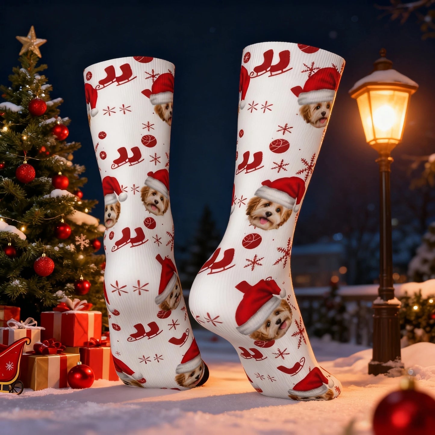 Custom Christmas Snowflake Pet Photo Socks
