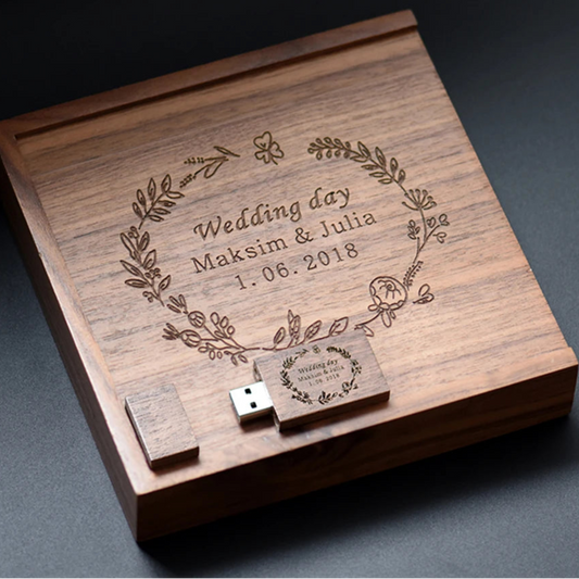 Custom Engraved Wood Box with USB Flash Drive