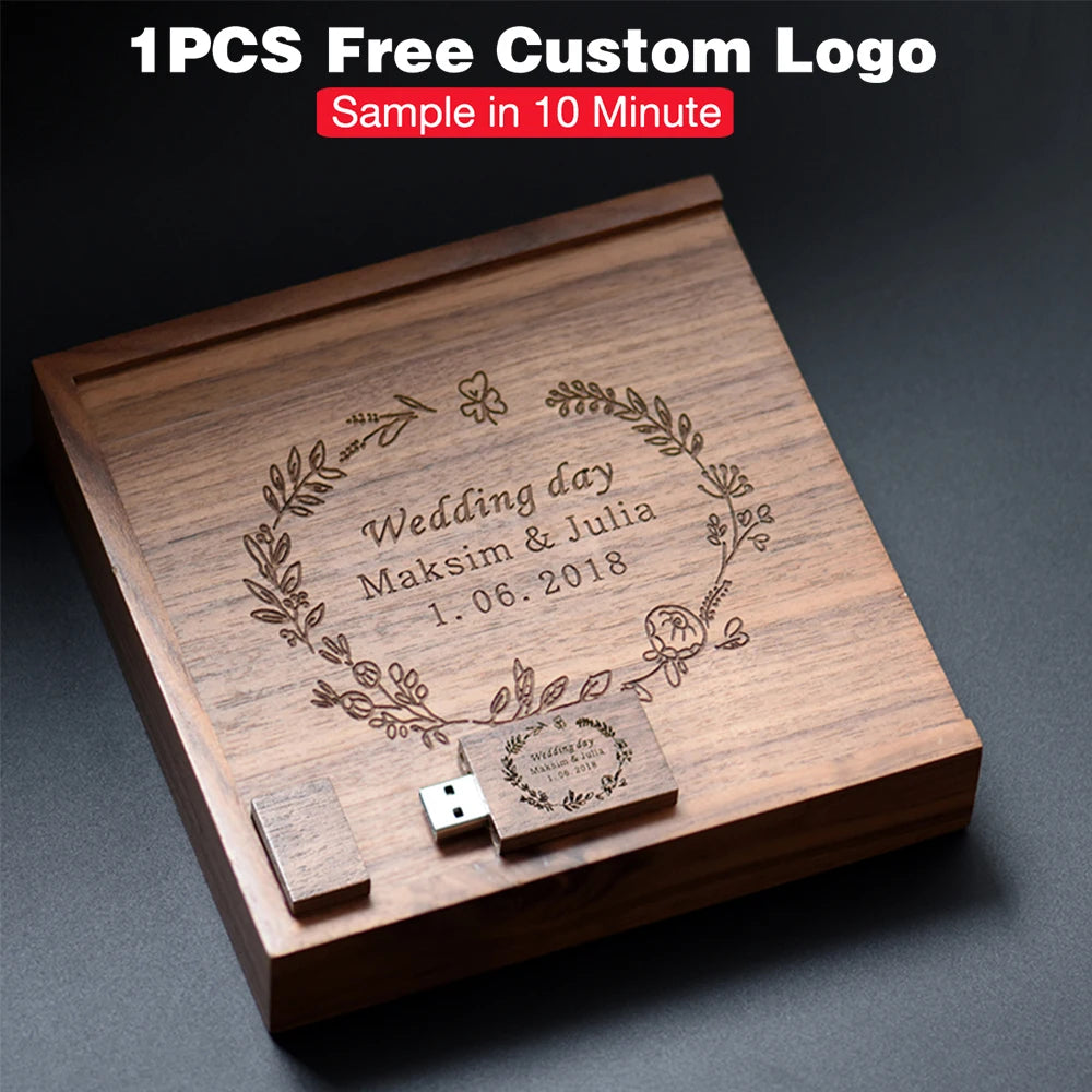 Custom Engraved Wood Box with USB Flash Drive