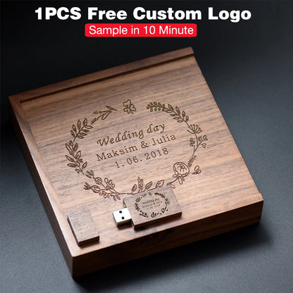 Custom Engraved Wood Box with USB Flash Drive