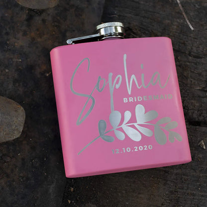Personalized Name 6oz Pink Hip Flask
