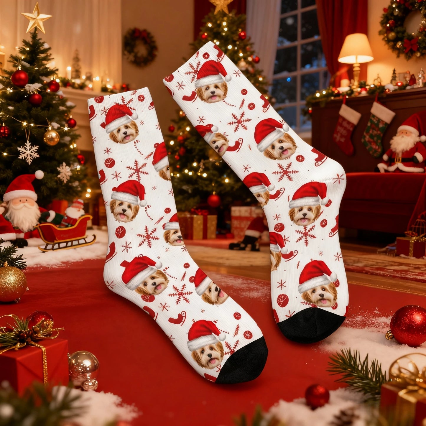 Custom Christmas Snowflake Pet Photo Socks