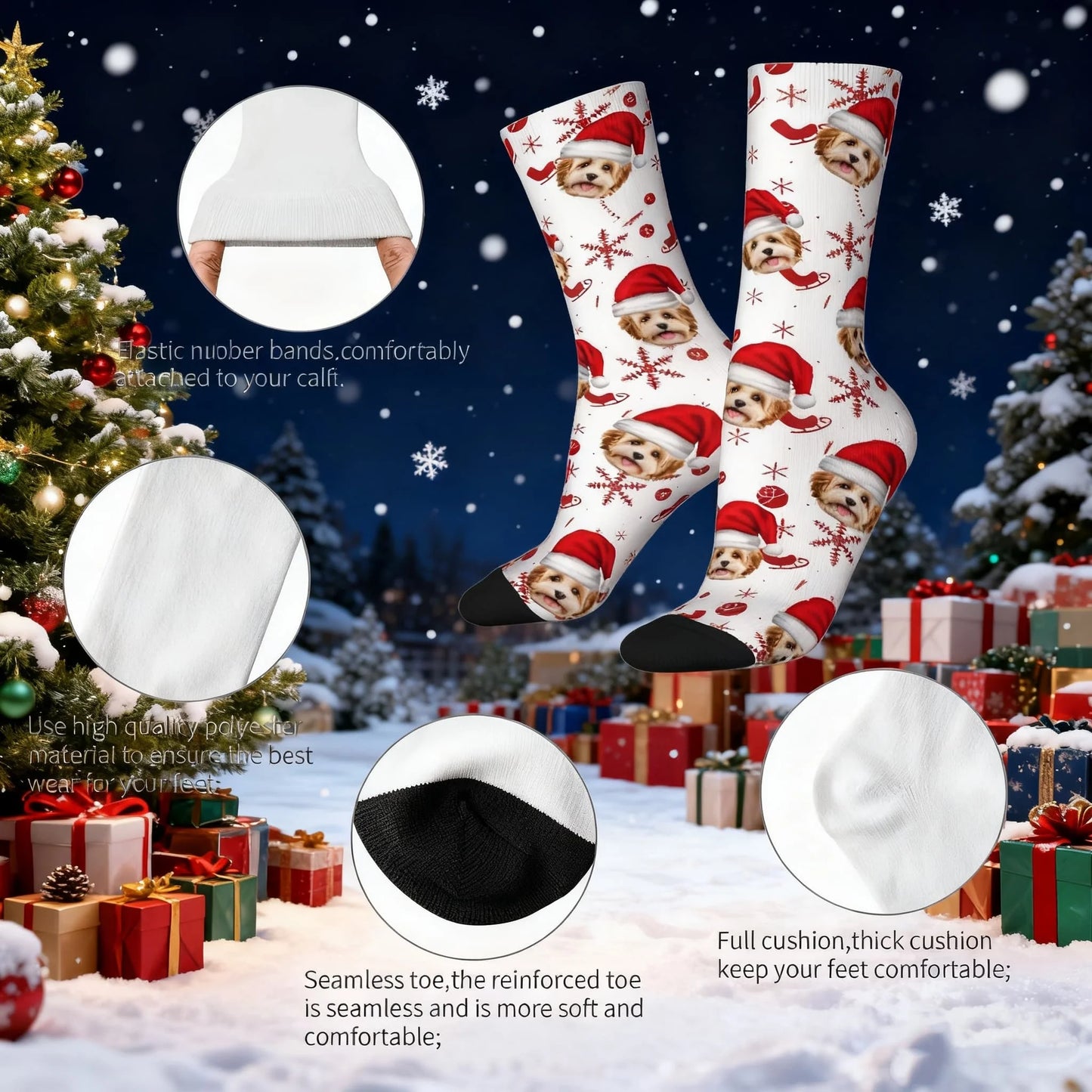 Custom Christmas Snowflake Pet Photo Socks