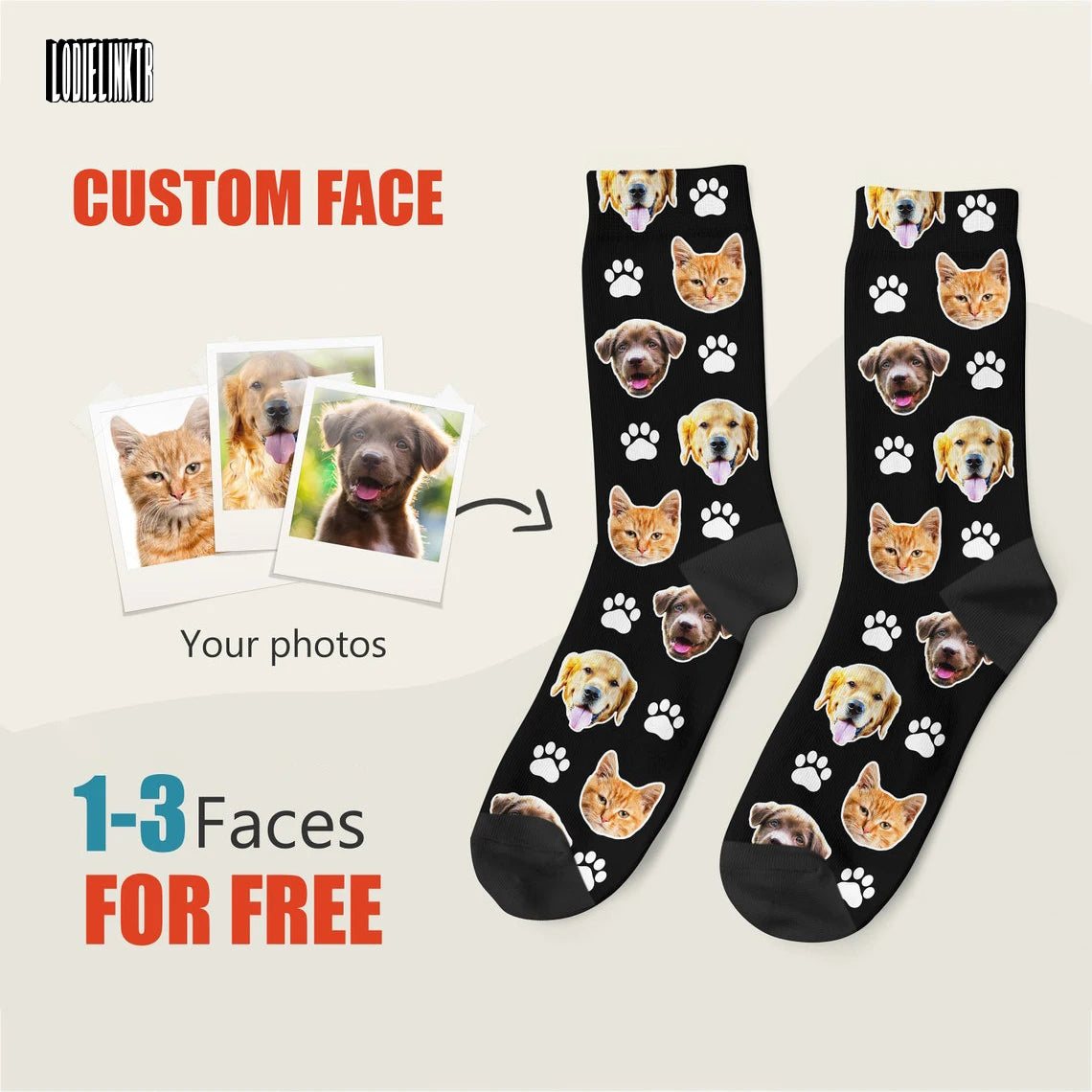 Custom Dog or Cat Photo Socks