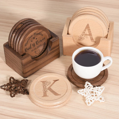 6-Piece Engraved Wood Coaster Set