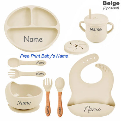 Personalized Name 8Pcs Silicone Kids Tableware Set