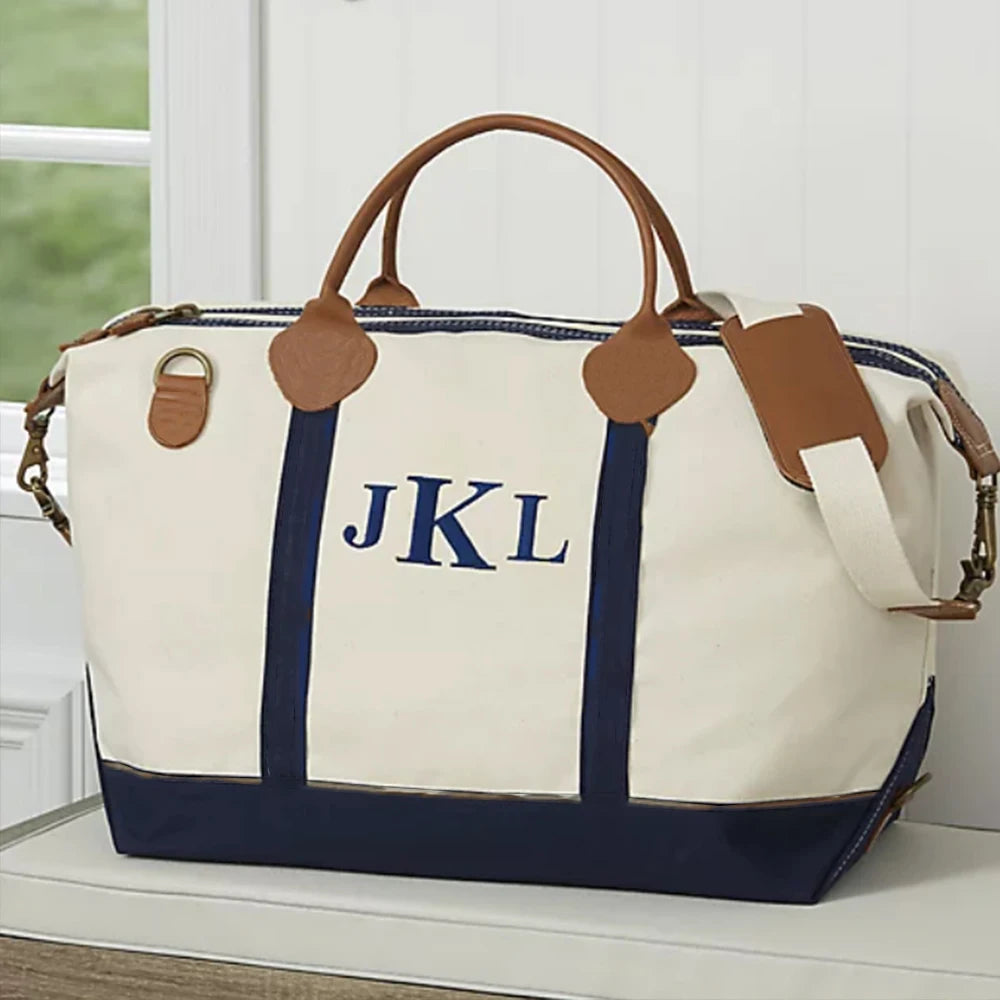 Embroidered Name Large Canvas Travel Bag