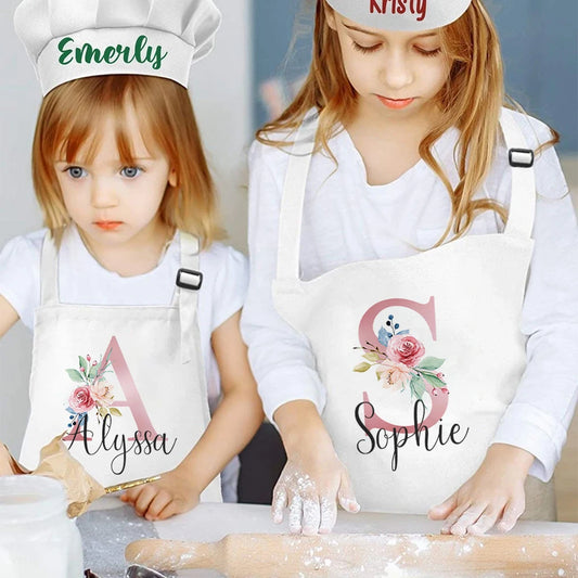 Personalized Pink Flower Kids Cooking Apron
