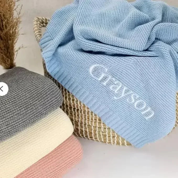 Personalized Name Baby Blanket Embroidered Name Knit