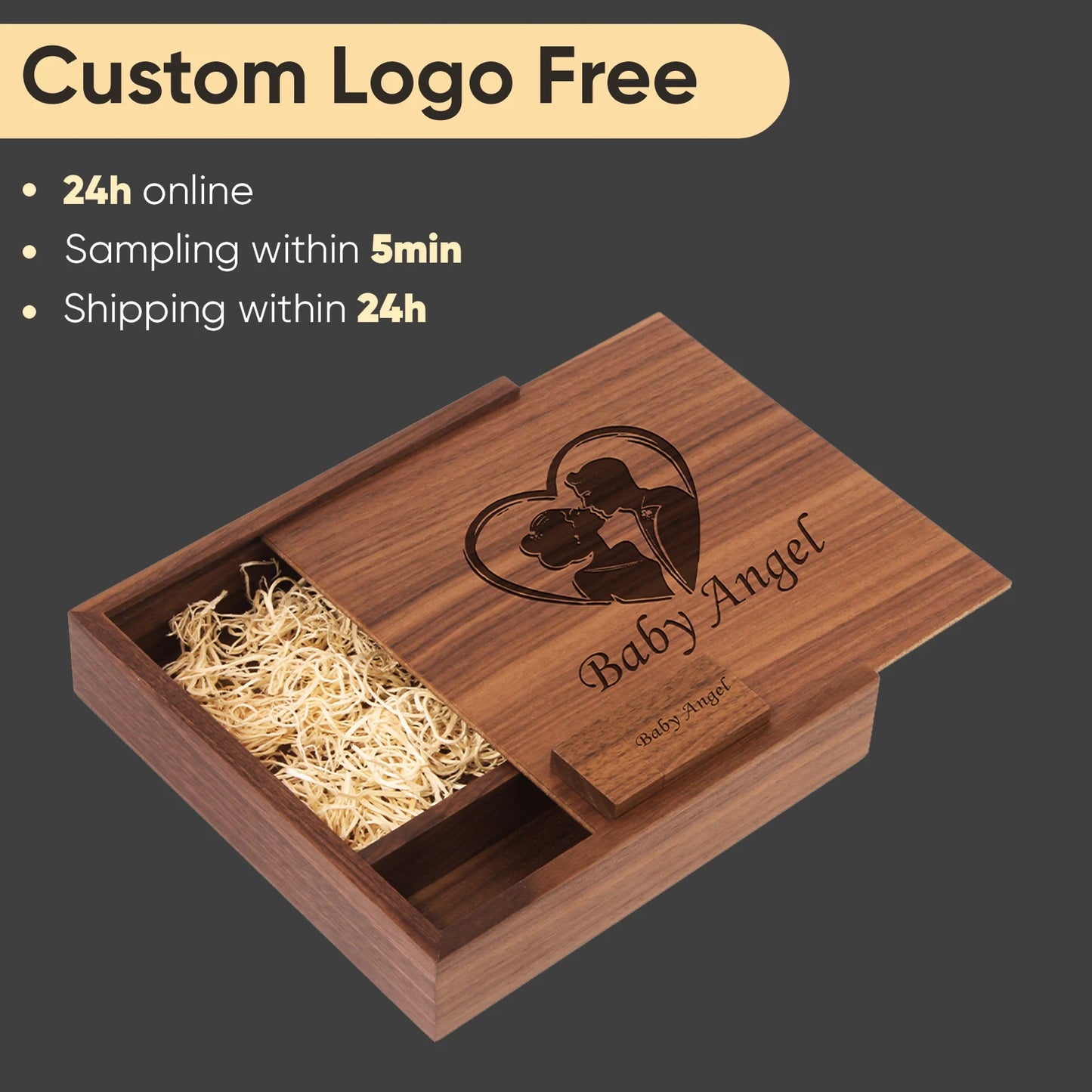 Custom Engraved Wood Box with USB Flash Drive