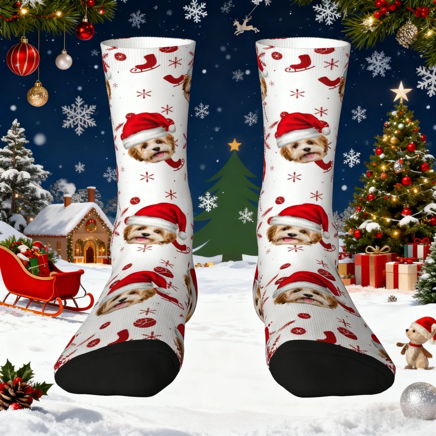Custom Christmas Snowflake Pet Photo Socks
