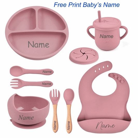Personalized Name 8Pcs Silicone Kids Tableware Set