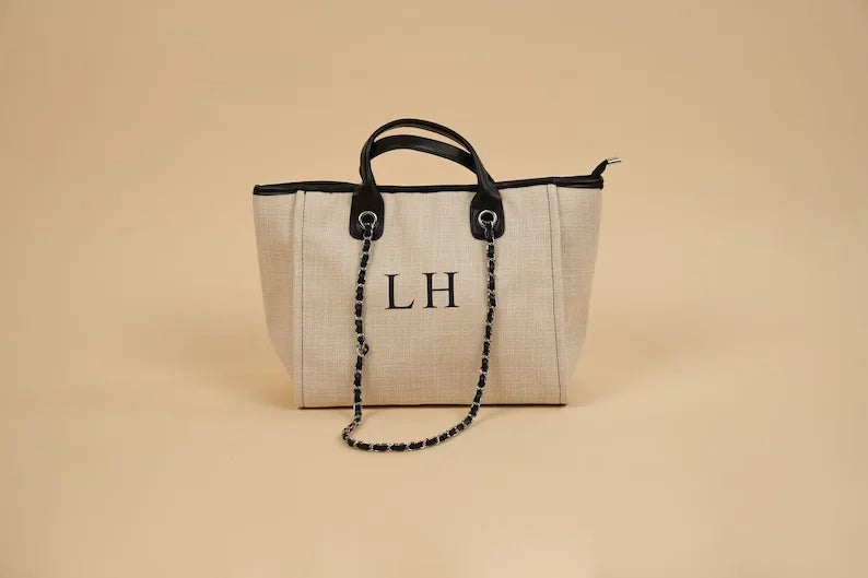 Custom Monogram Name Canvas Tote Bag