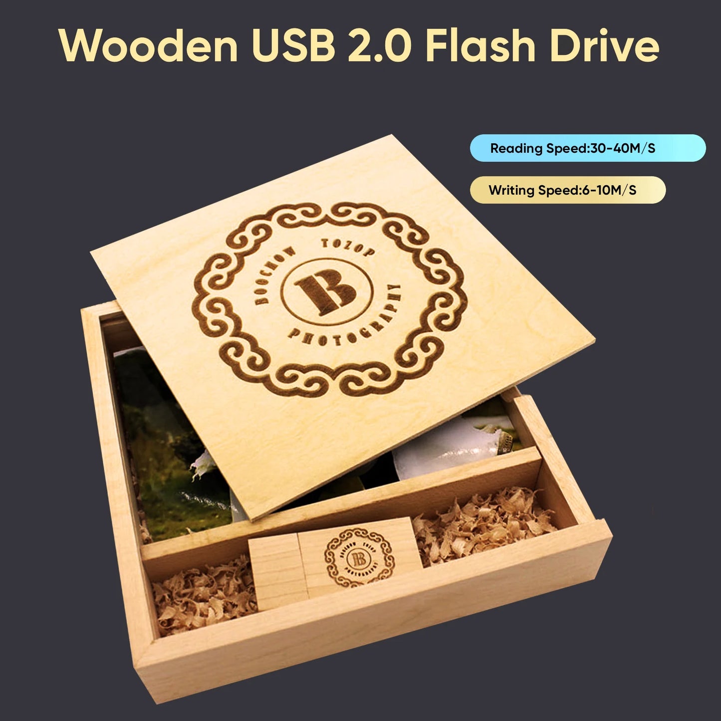 Custom Engraved Wood Box with USB Flash Drive