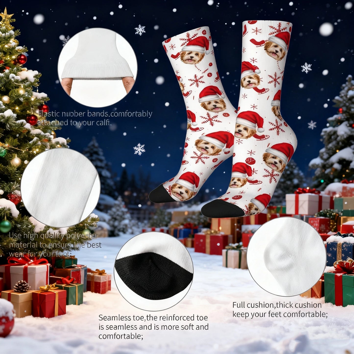 Custom Christmas Snowflake Pet Photo Socks