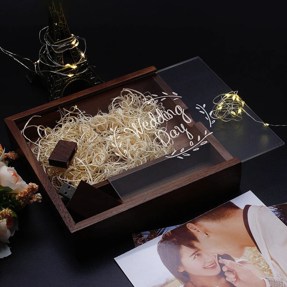 Custom Engraved Wood Box with USB Flash Drive