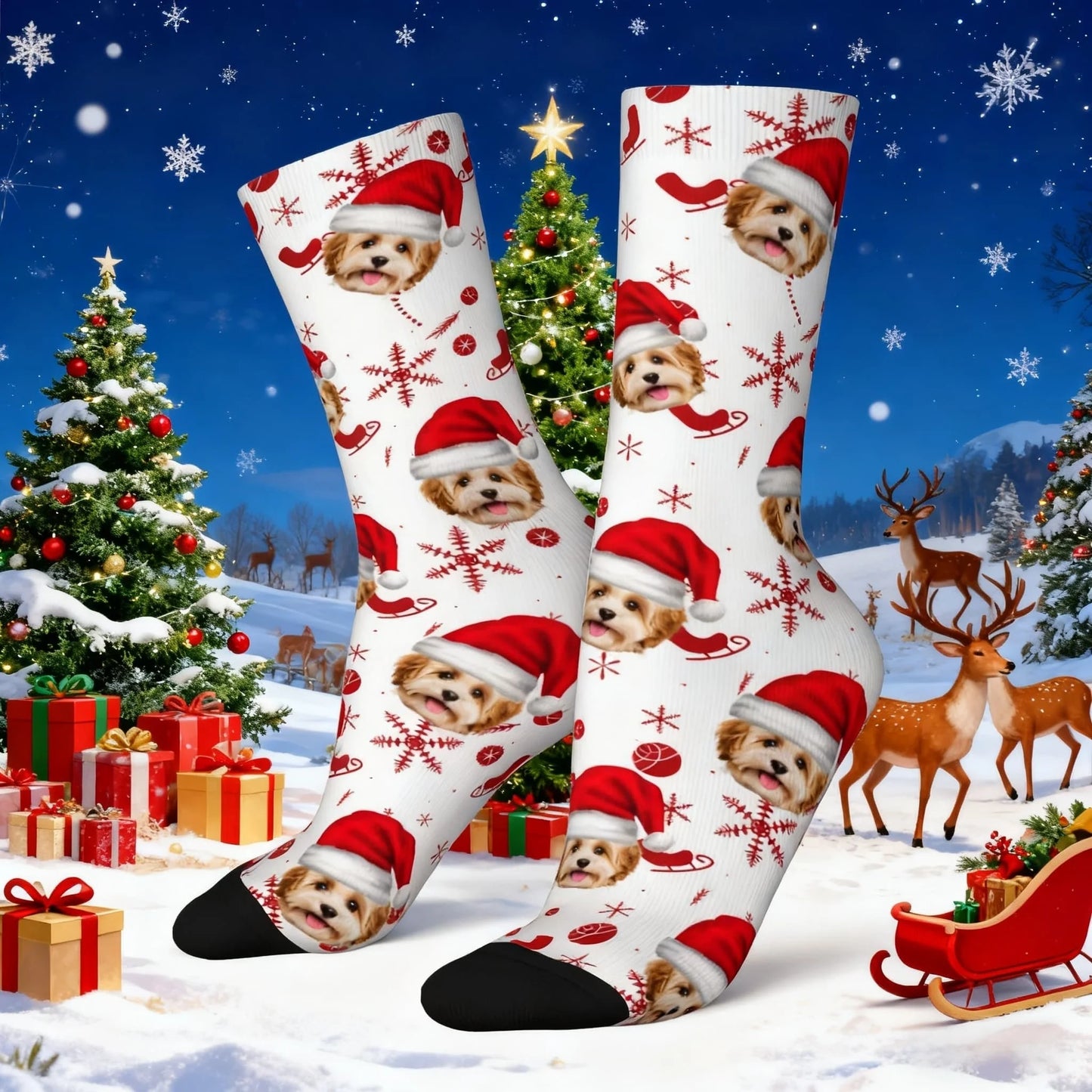 Custom Christmas Snowflake Pet Photo Socks