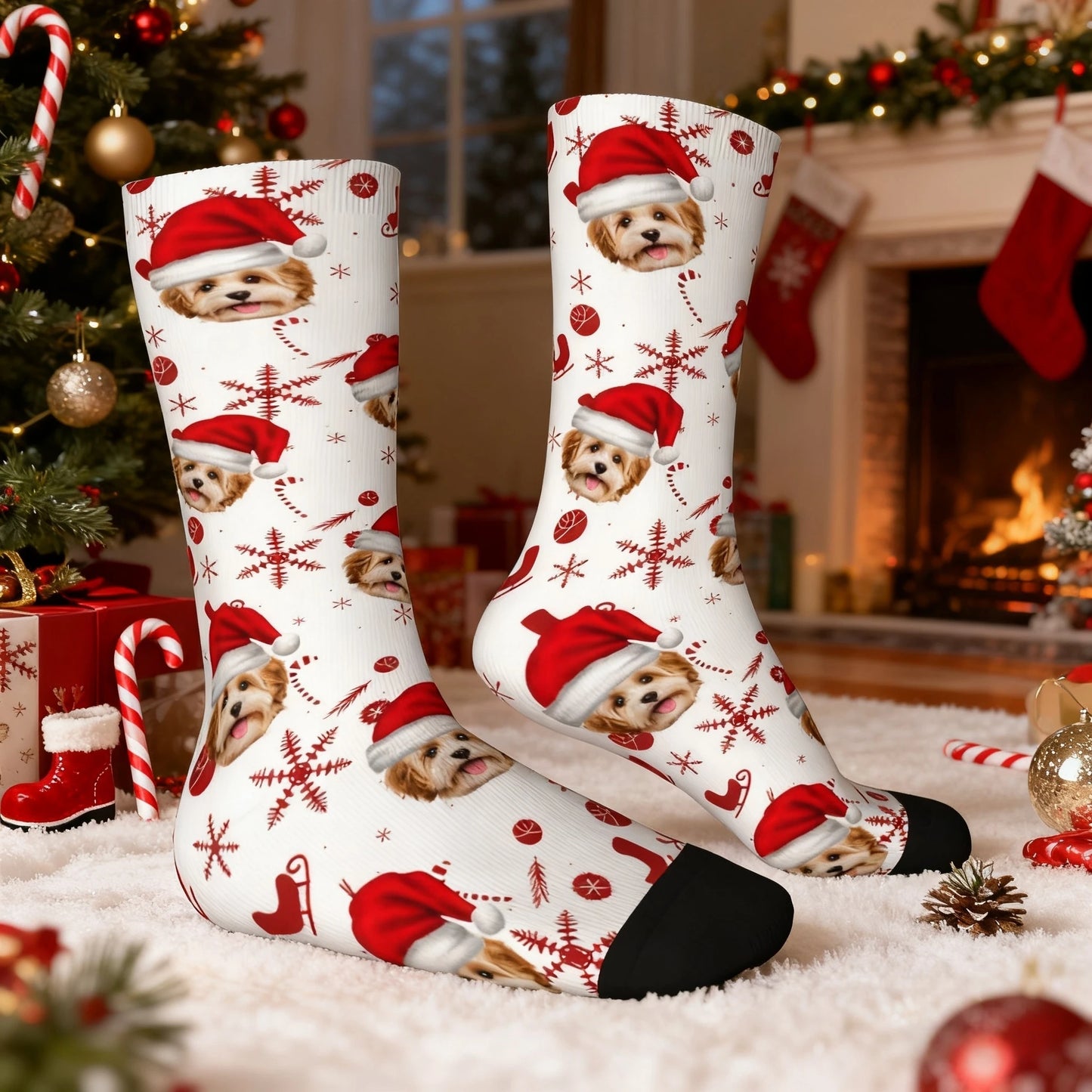 Custom Christmas Snowflake Pet Photo Socks